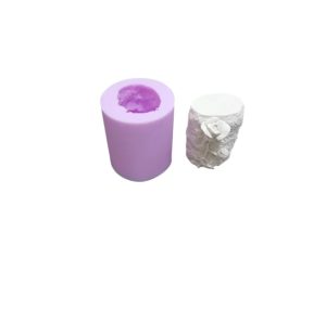 قالب سیلیکونی استوانه گل رز برجسته قطر 5.5 ارتفاع 7 سانت