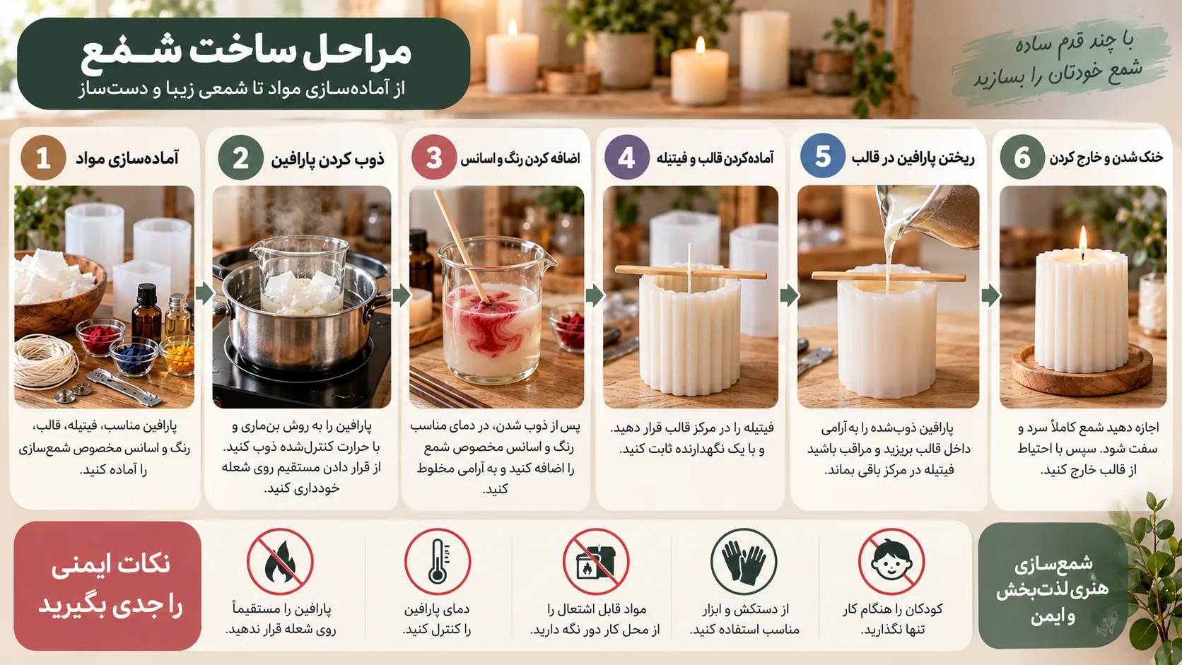 اینفوگرافیک شمع سازی با پارافین مایع