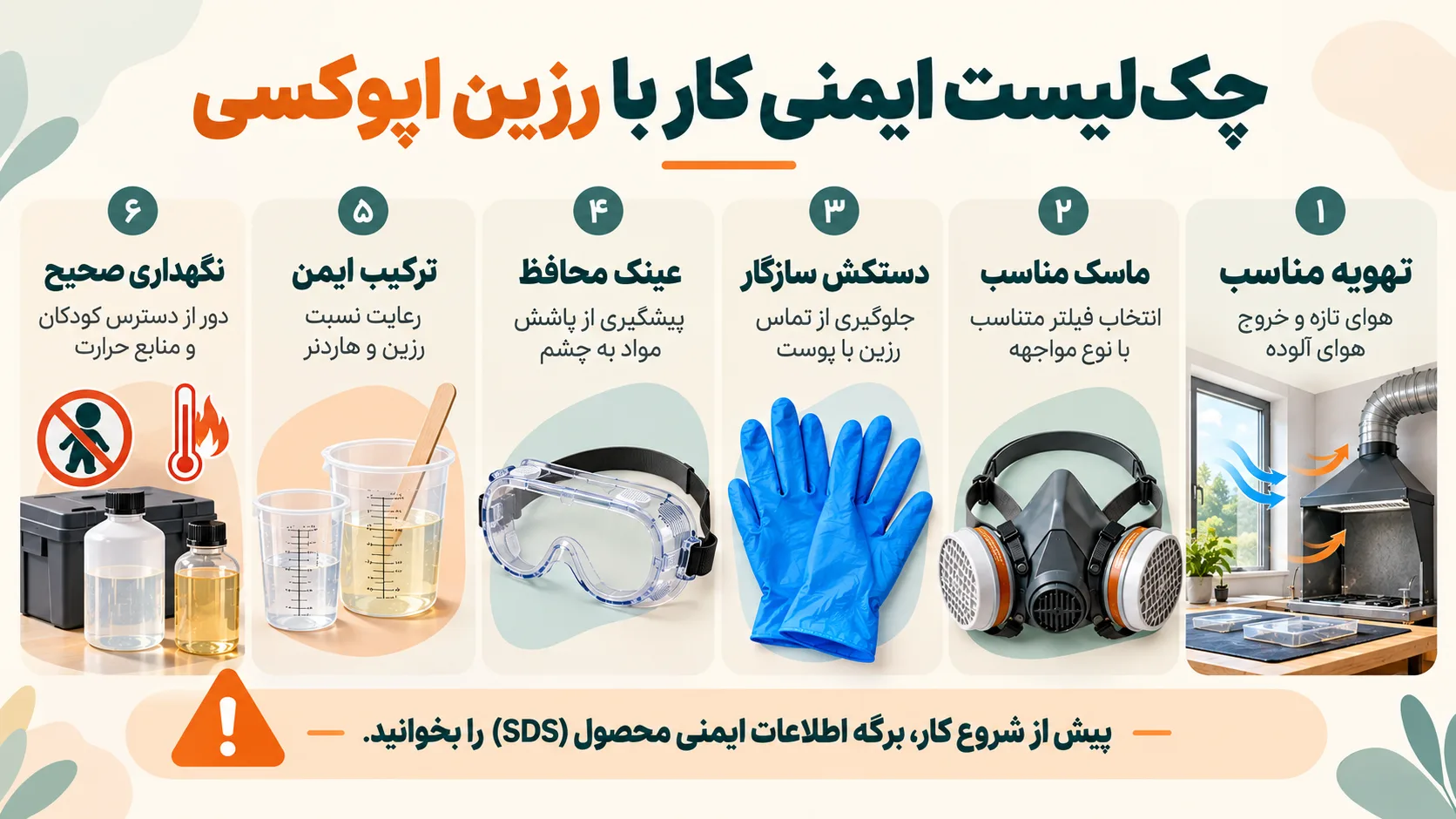اینفوگرافیک نکات ایمنی کار با رزین اپوکسی