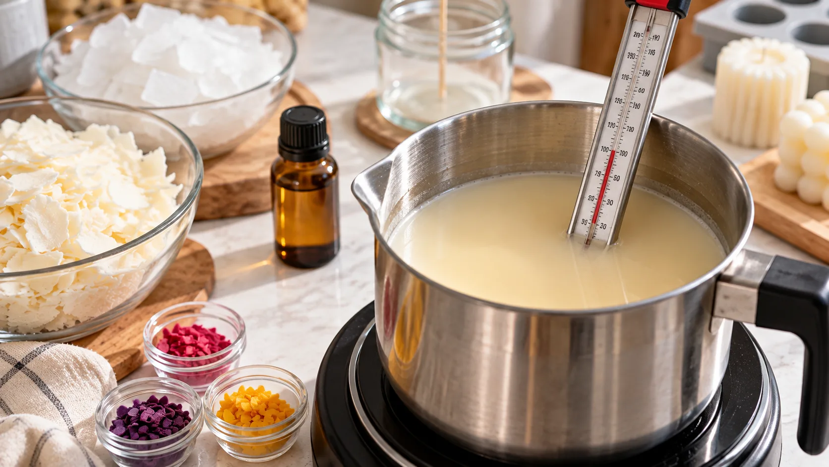 اندازهگیری دمای موم ذوبشده با دماسنج مایعات