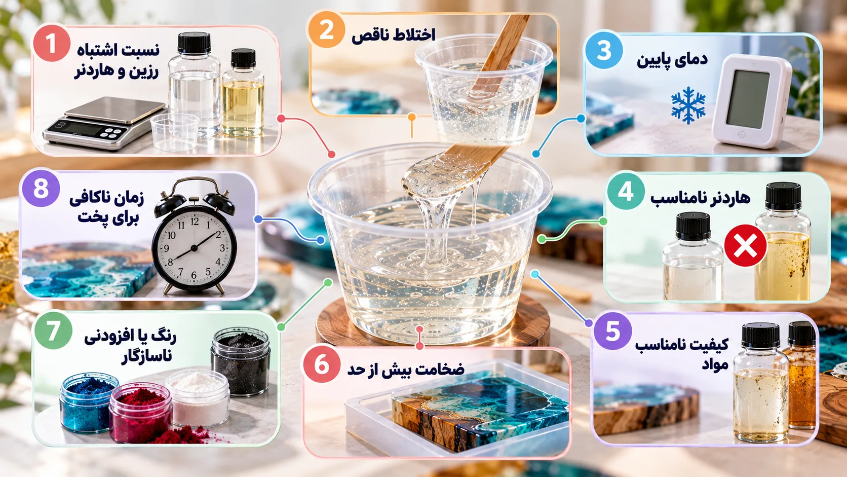 اینفوگرافیک چرا رزین من سفت نمیشود؟ ۸ علت و راهحل